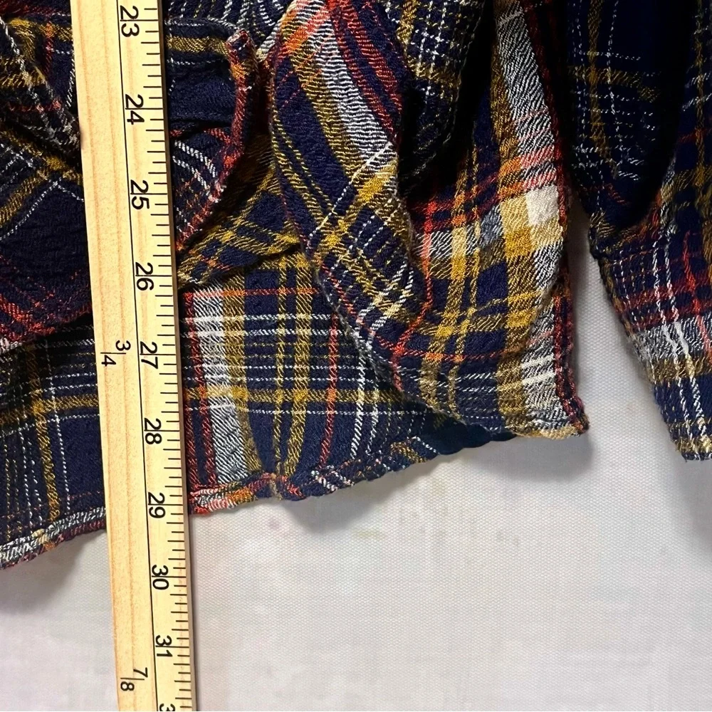 WE THE FREE PEOPLE Blue Plaid Flannel Shirt RIVETED Womens S Button Up Oversized - Picture 15 of 16